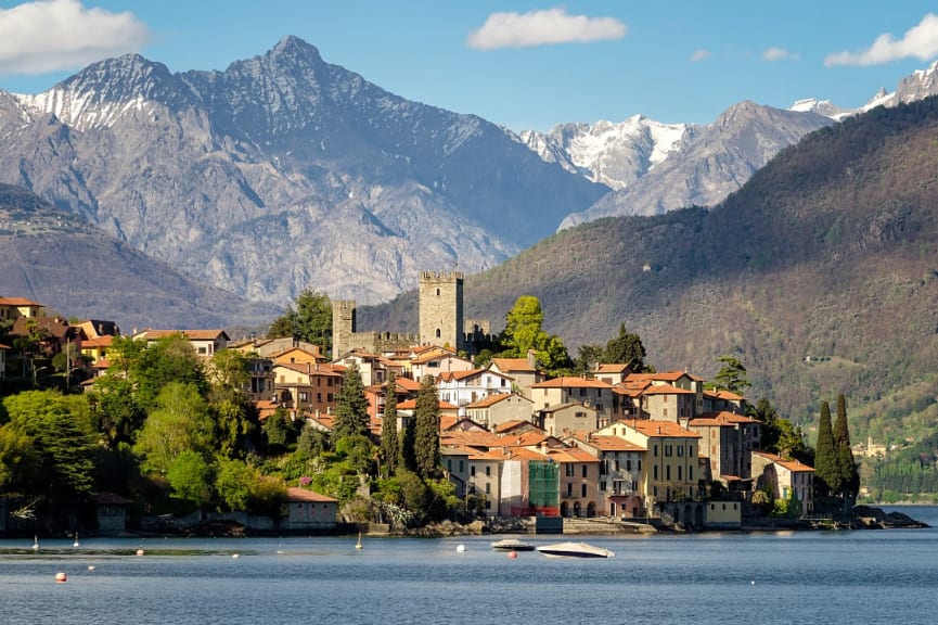 Lake Como surrounded by mountains, Italy