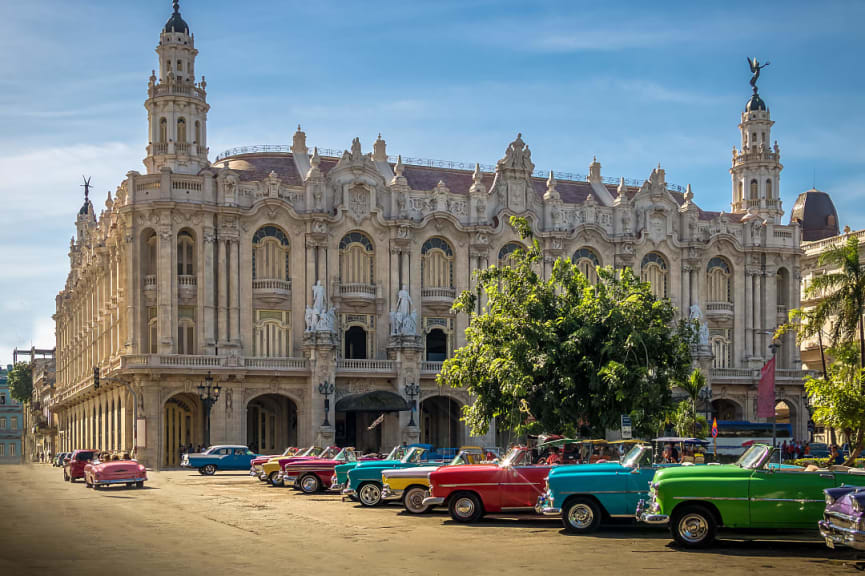 Colorful classic american cars in Havana, Cuba