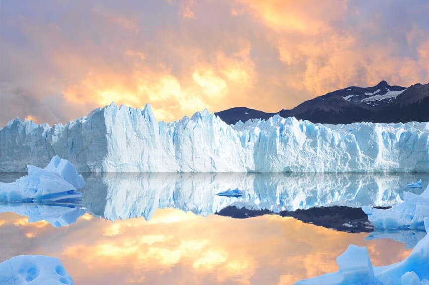 Perito Moreno Glacier at sunrise in Los Glaciares National Park, Argentina