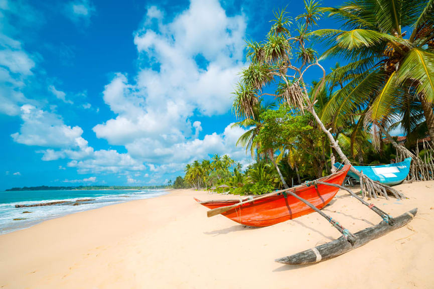 Beach and fishing boats in Sri Lanka