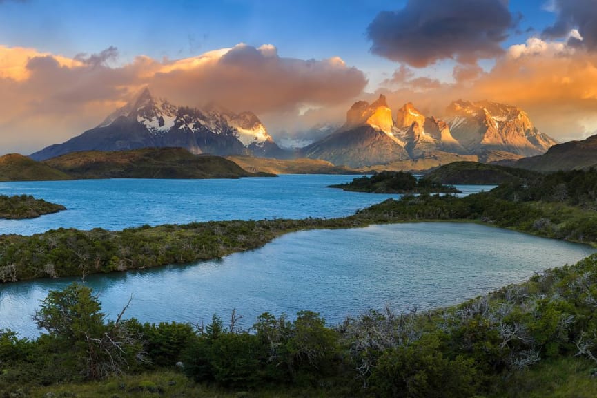 Lake Pehoe in Torres del Paine National Park, Chilean Patagonia