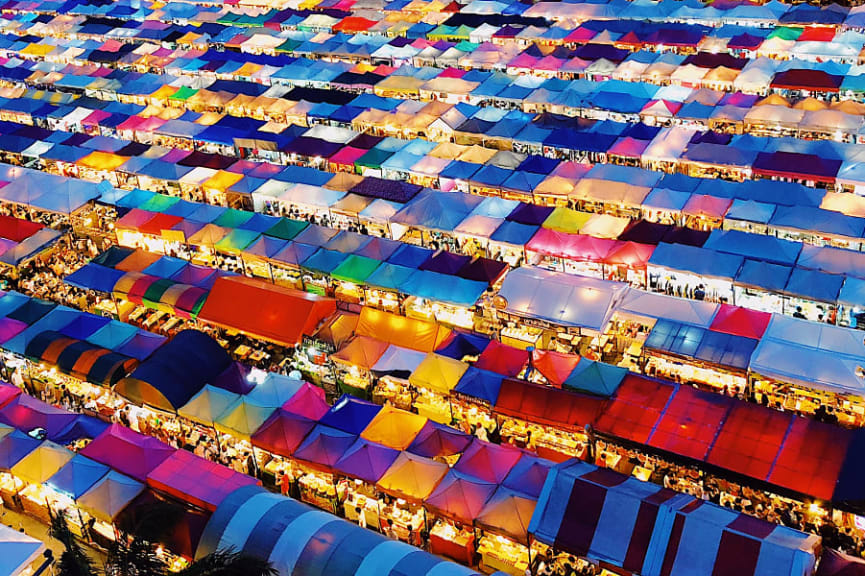 Rows and rows of night market stalls