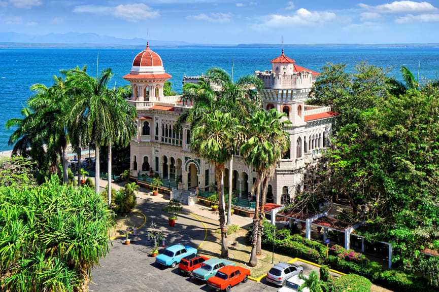 Aerial view of Palacio de Valle in Cienfuegos, Cuba.