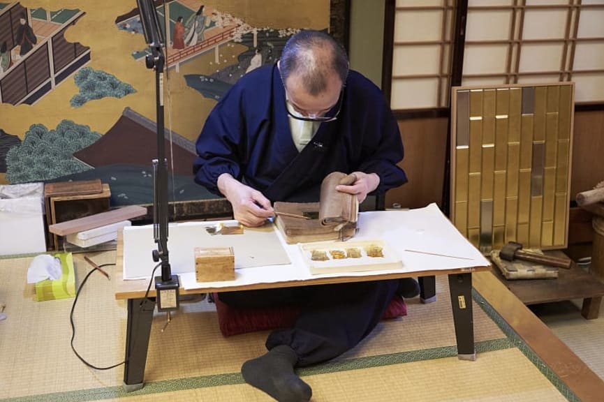 Gold leaf artisan craftsman in Kanazawa, Japan