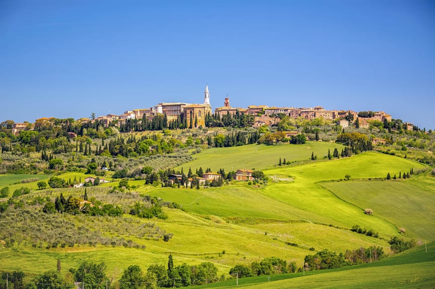 Green hills of Tuscany surrounding Pienza, Italy