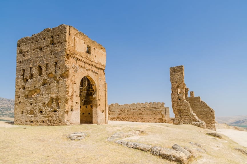 Ruins of ancient Merenid tombs overlooking the Arabic city Fes, Morocco