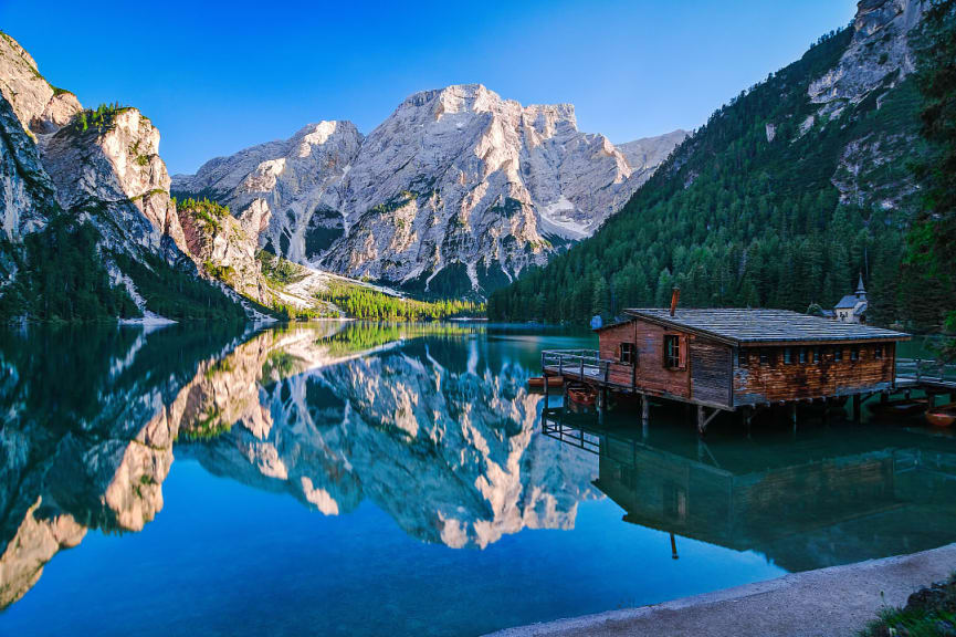 Lago di braies in the Dolomites Mountains