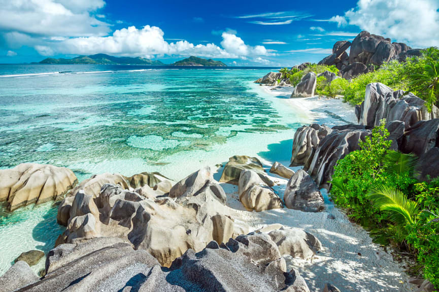 Beach on La Digue island in the Seychelles