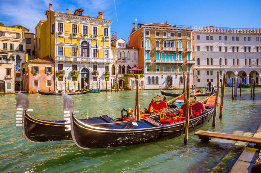 Gondolas on the Grand Canal in Venice, Italy