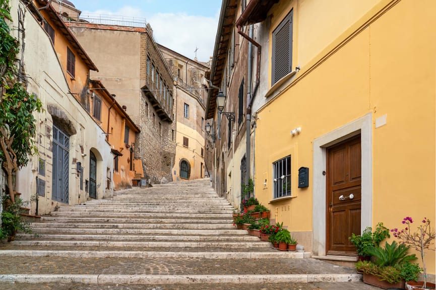 Stairs leading through an alley in Palestrina, Italy