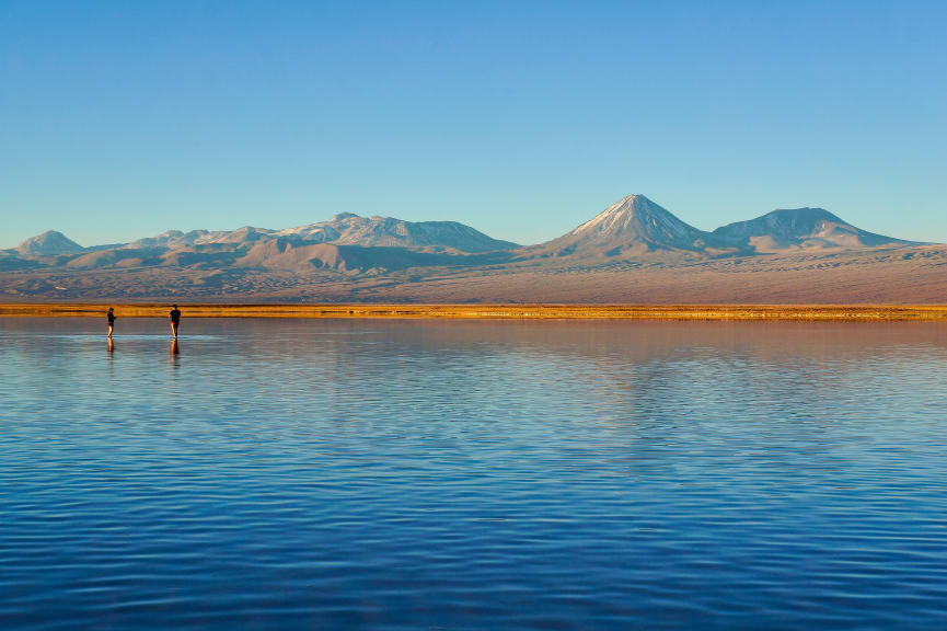 Couple in Salt Lake of Atacama Desert, Chile