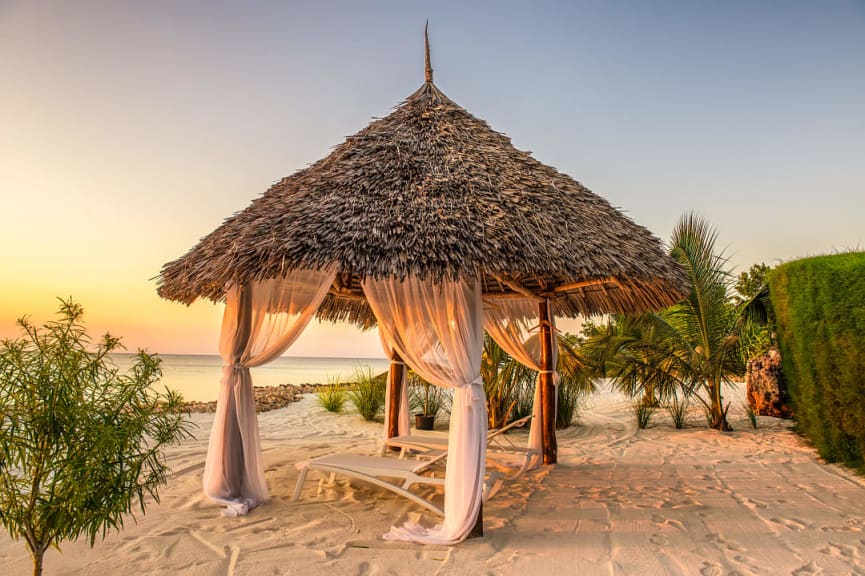 A Zanzibar beach at sunset.