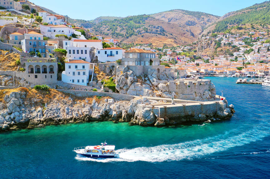 Main town of Hydra on the Agro Saronic Gulf in Greece 