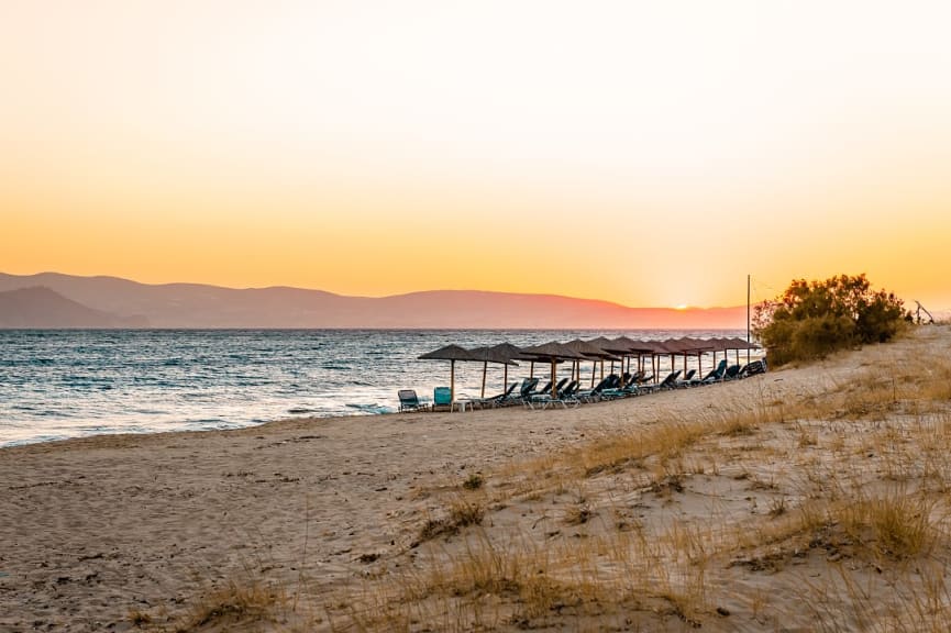 Plaka Beach at sunset, Naxos, Greece