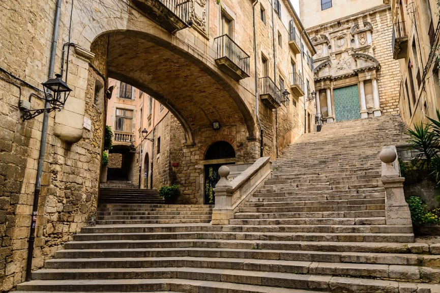 Medieval street in Girona old town, Spain