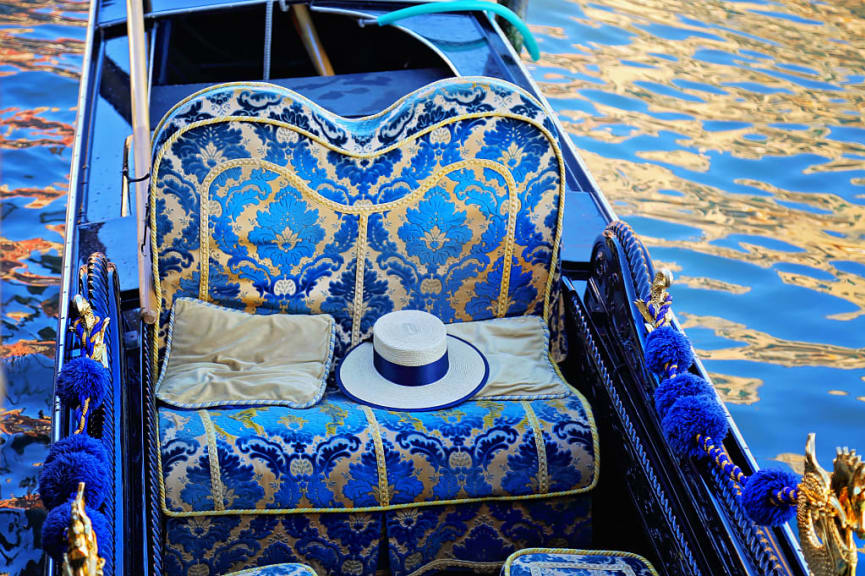 Detail of luxury gondola in Venice, Italy