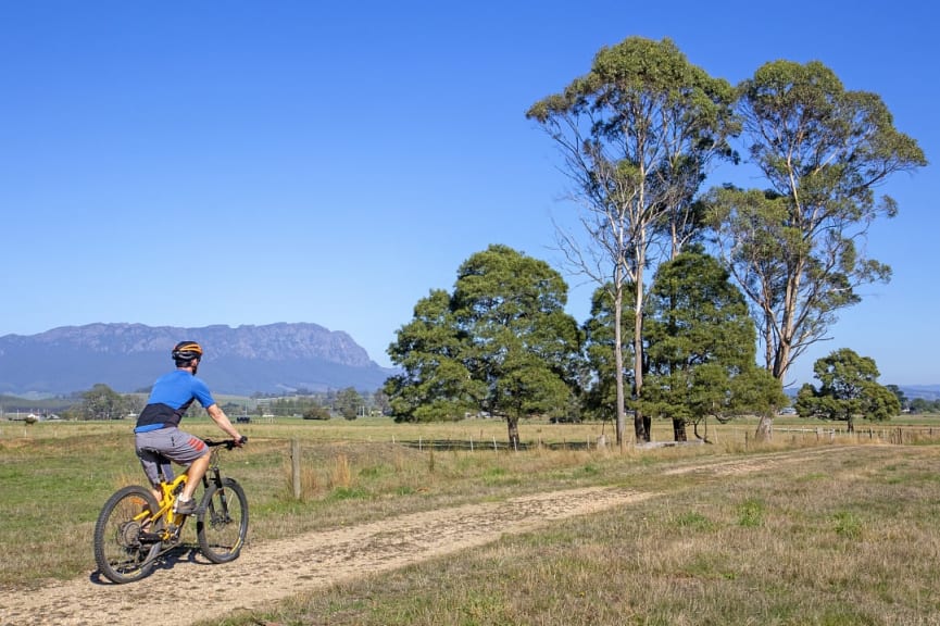 Biker on the Tasmanian Trail in Sheffield, Australia