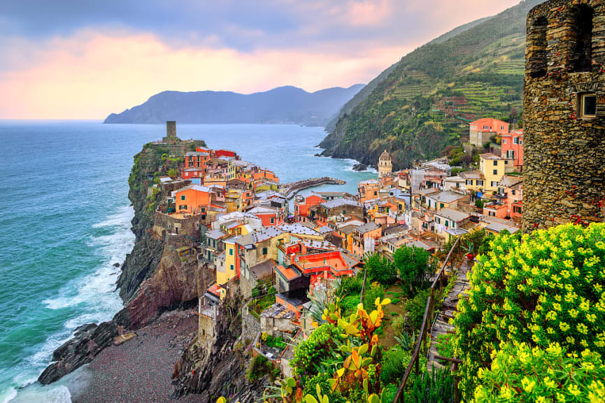 View of Vernazza from the Cinque Terre trail in Italy