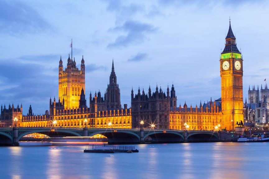 Parliament and Big Ben on the river Thames in London, England