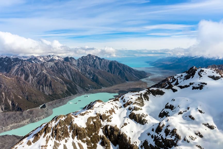 View from helicopter of Mount Cook National Park, New Zealand