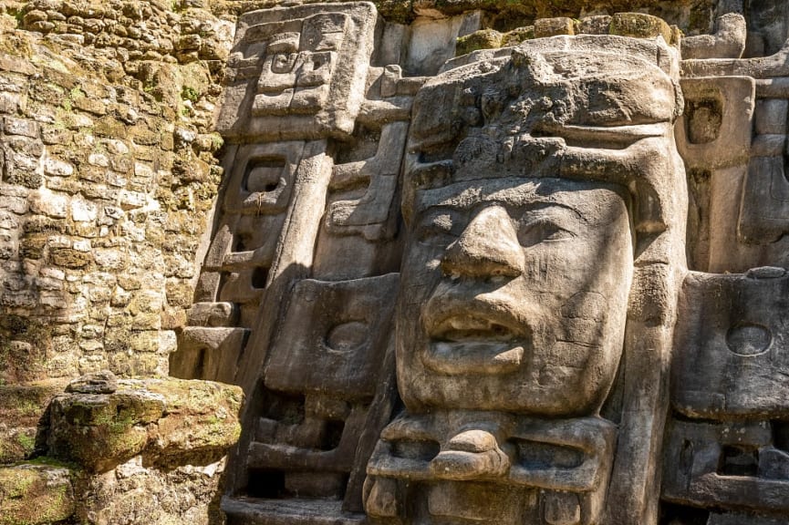 Mayan Mask Temple at Lamanai Archeological Reserve in northern Belize