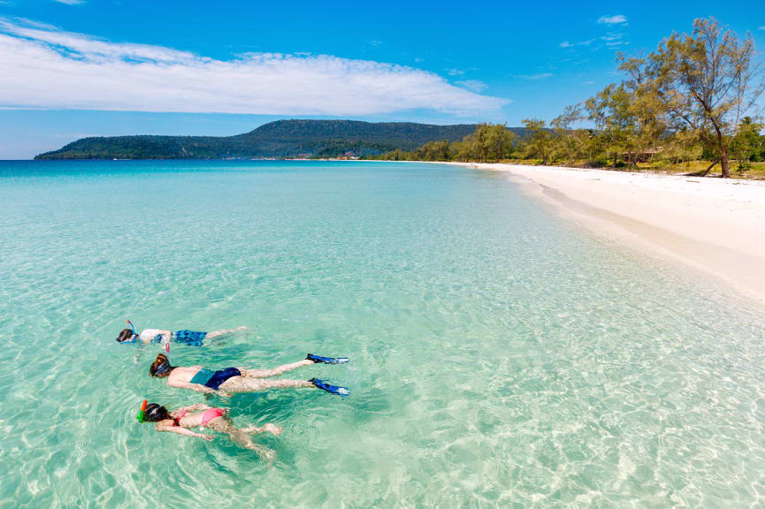 Family snorkeling in Koh Rong Island in Cambodia