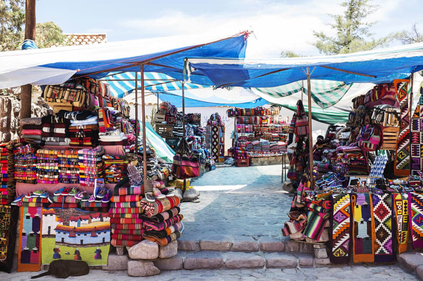 Outdoor market with textiles in Argentina