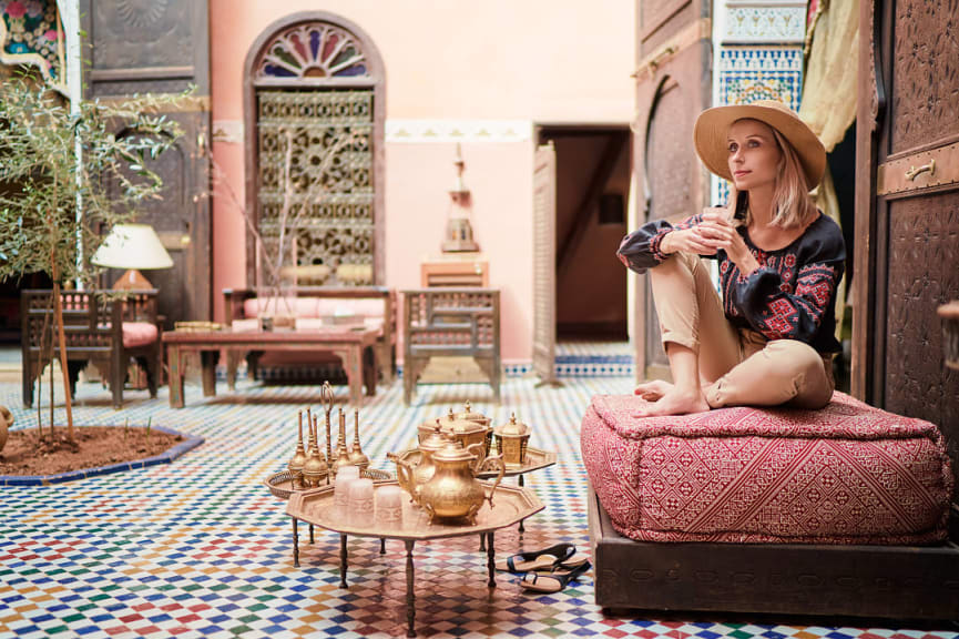 Traditional riad interior in Marrakech, Morocco