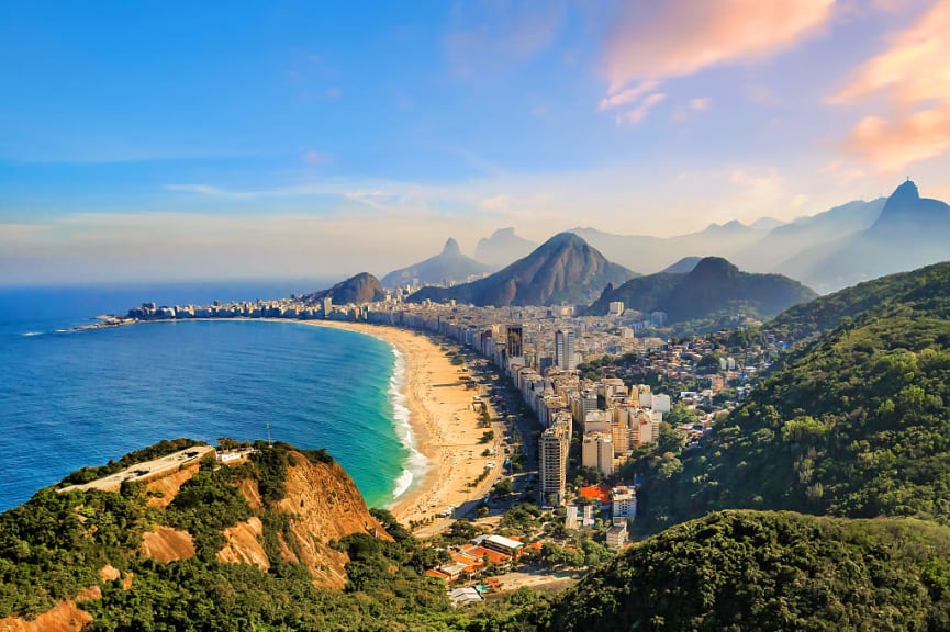 Aerial view of Copacabana beach in Rio de Janeiro, Brazil