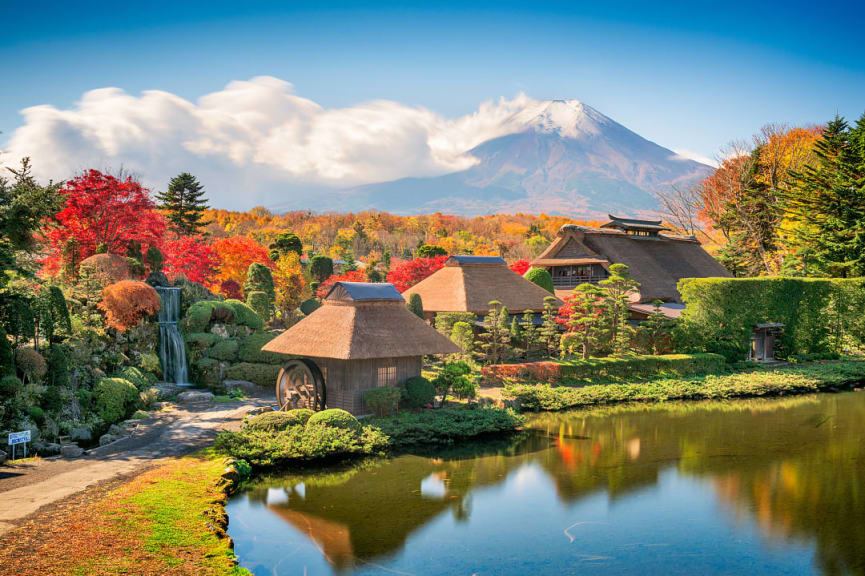 View of Mount Fuji from the Oshino Hakkai village in Japan