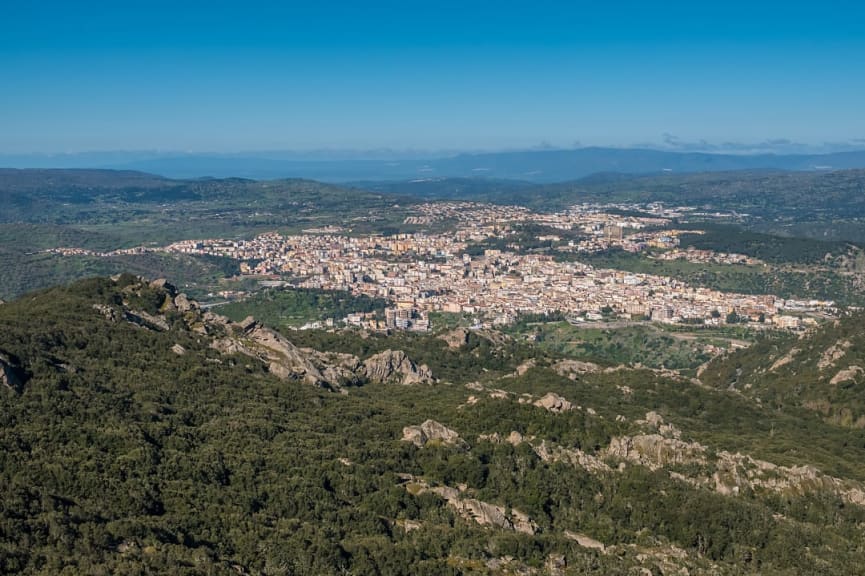 Looking down on the town of Nuoro from Monte Ortobene in Italy