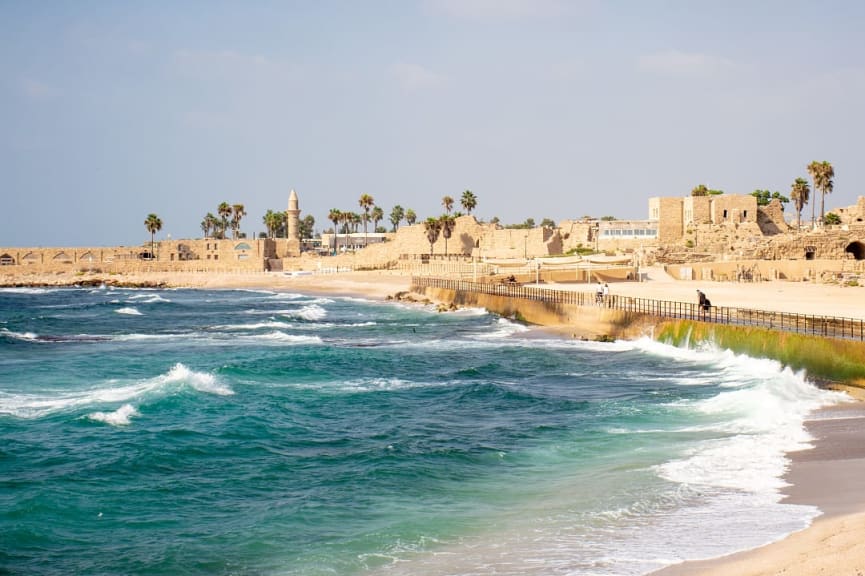 Ancient bathhouse beach in Caesarea, Israel