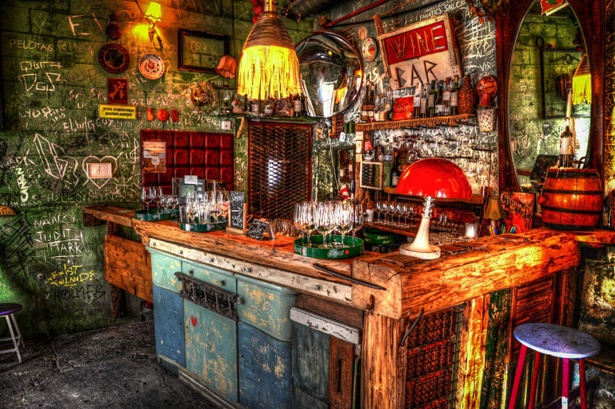 Shabby-chic bar in deserted building