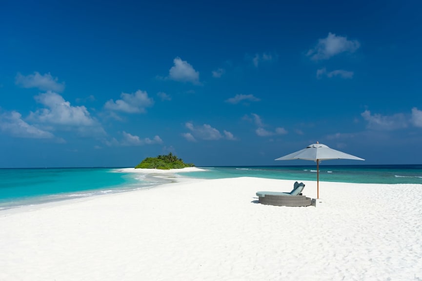 Private white sand beach in the Maldives