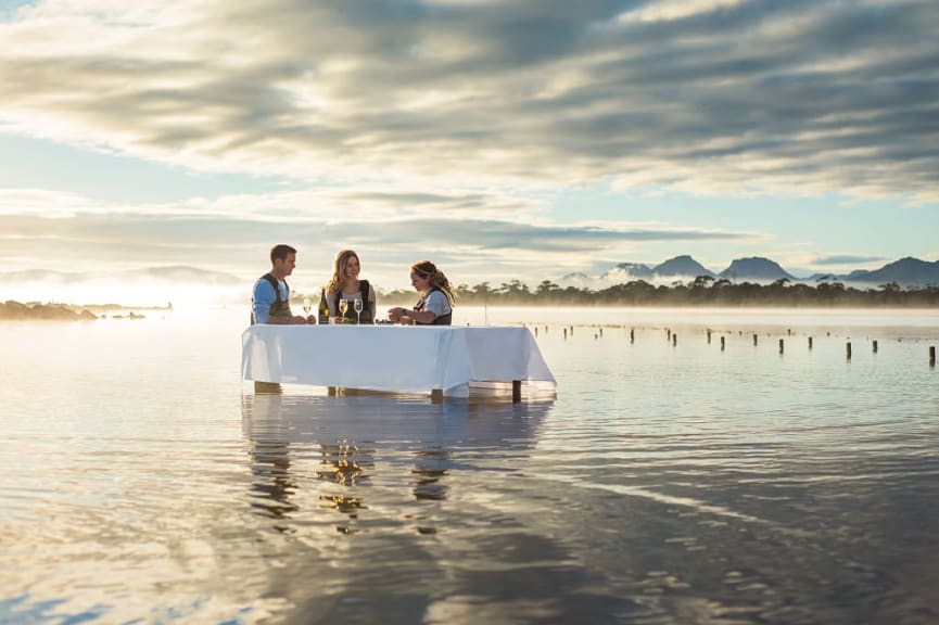 Immersive oyster farm experience at Saffire Freycinet in Tasmania, Australia. Photo courtesy Luxury Lodges of Australia