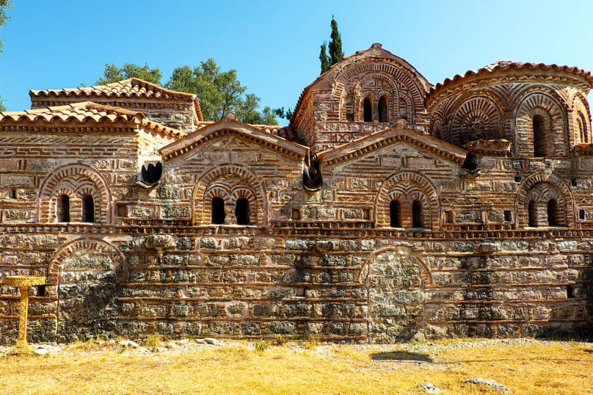 Ancient ruins of a church in Mystras, Greece