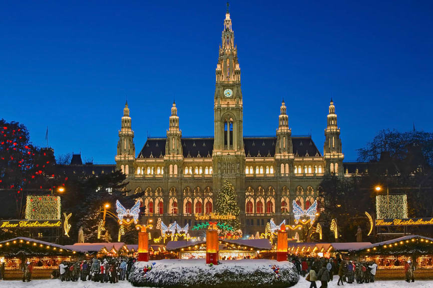 Christmas market at night in Vienna