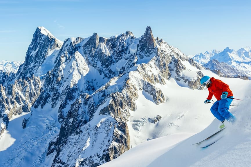 Skiing in Chamonix Mont-Blanc, in the heart of the French Alps 