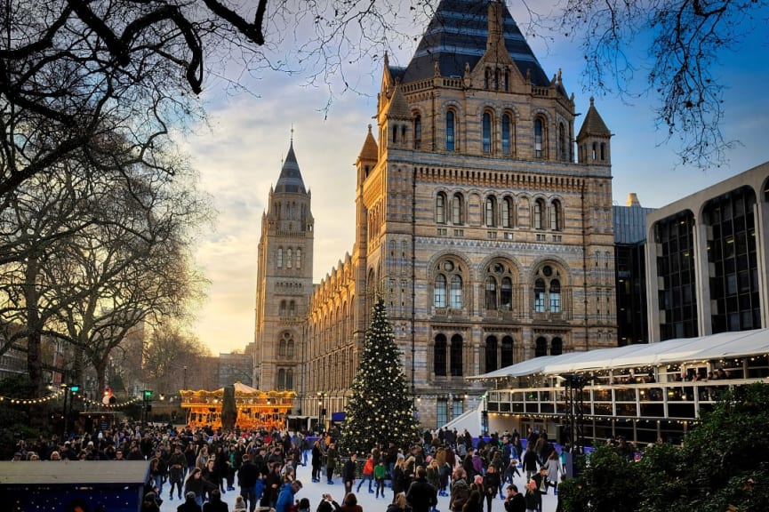 Ice skating during the winter season in London, England