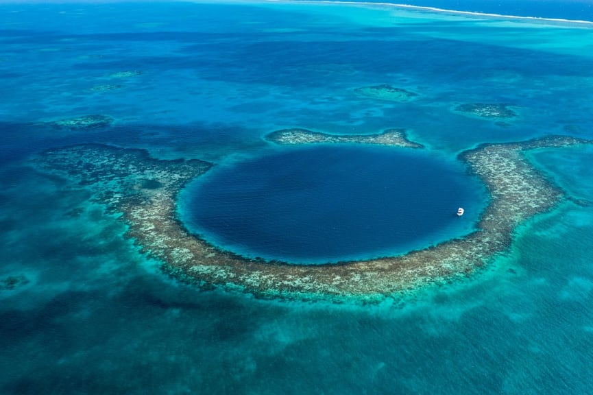 Aerial view of the Blue Hole in Belize