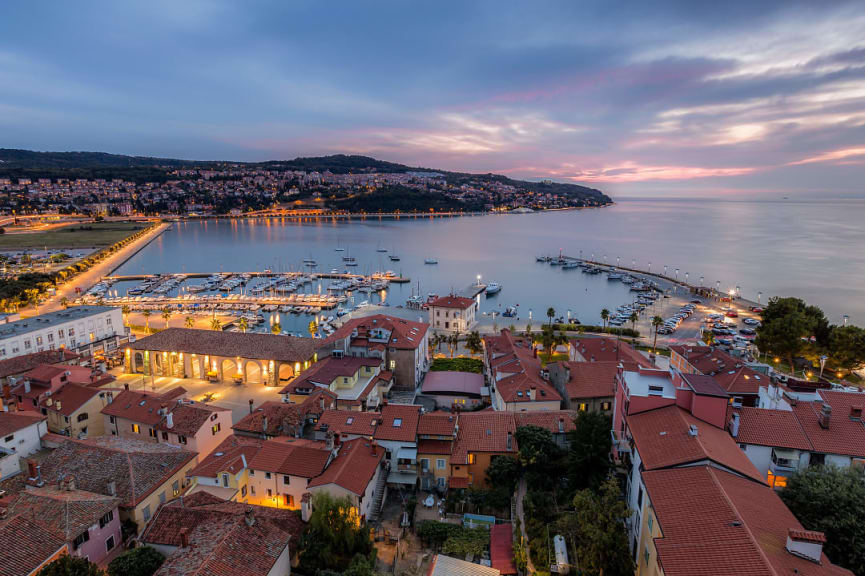 Koper old town with the harbor in Slovenia