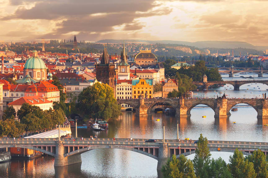 Vltava River and bridges in Prague, Czech Republic