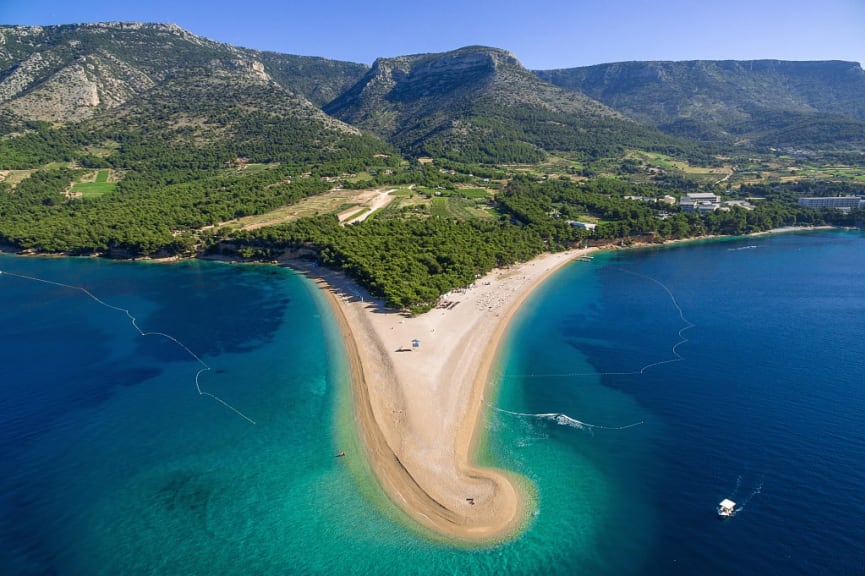 The Zlatni Rat, or Golden Horns beach, on the island of Brač in Croatia