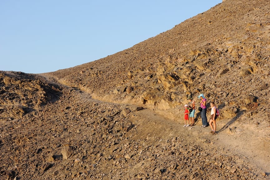 Family hiking in the Red Sea Mountains, Israel