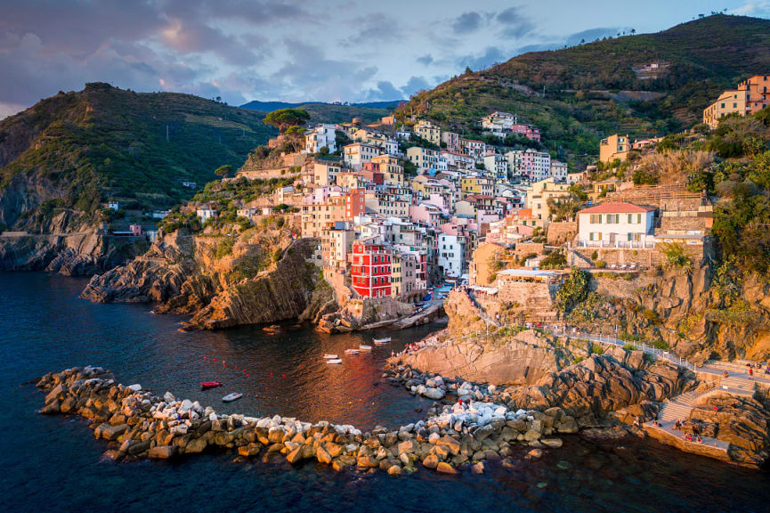 Riomaggiore, a fishing village in the Cinque Terre, Italy