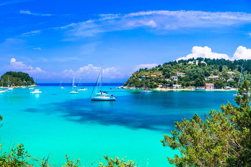 Beautiful turquoise bay in Lakka on Paxos island Greece