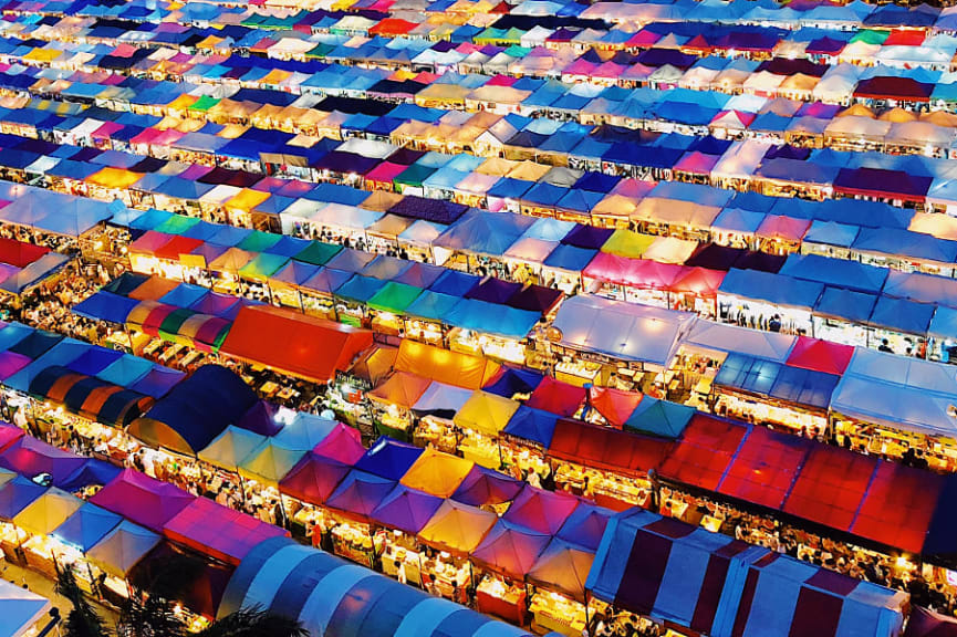 Rows and rows of night market stalls