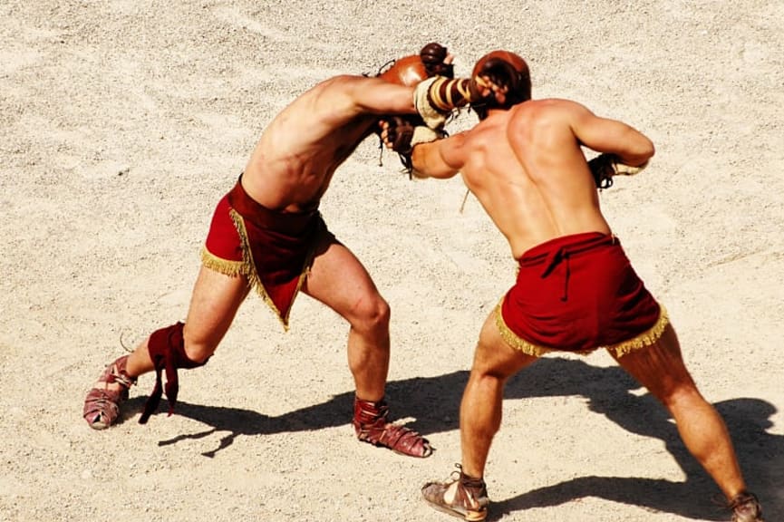  Two gladiators fighting.