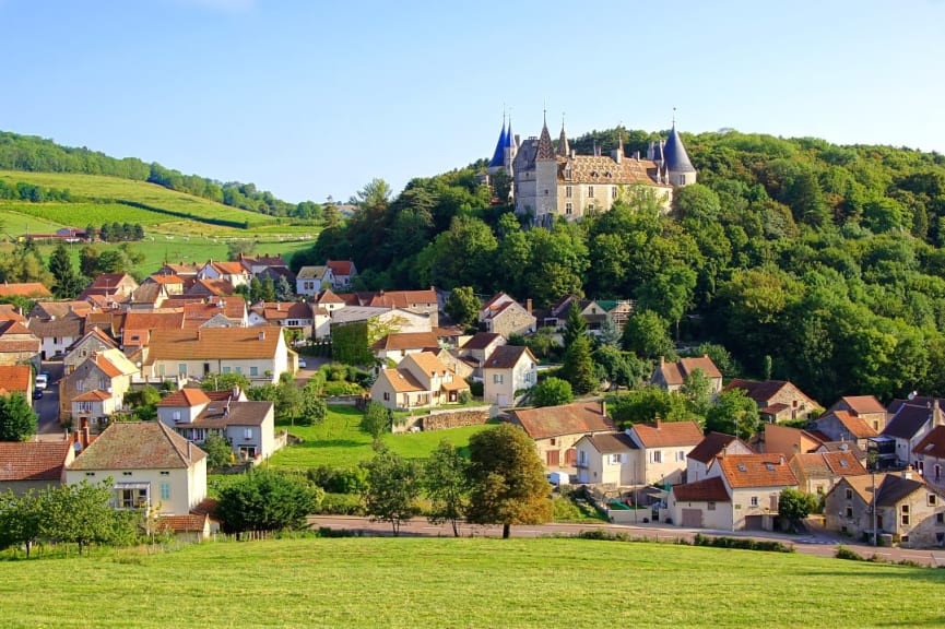 Rochepot village and its medieval castle in Burgundy, France