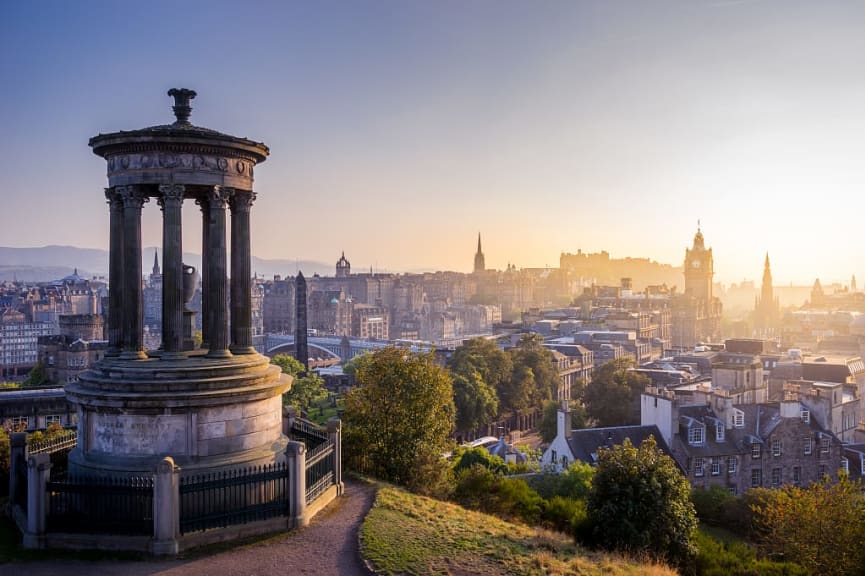 Edinburgh city from Calton hill in Scotland, UK